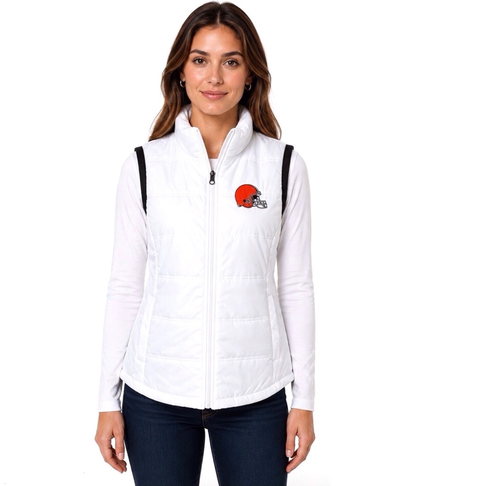 Cleveland Browns Womens Vest Size XL White Zip Front Puffer Jacket GIII New